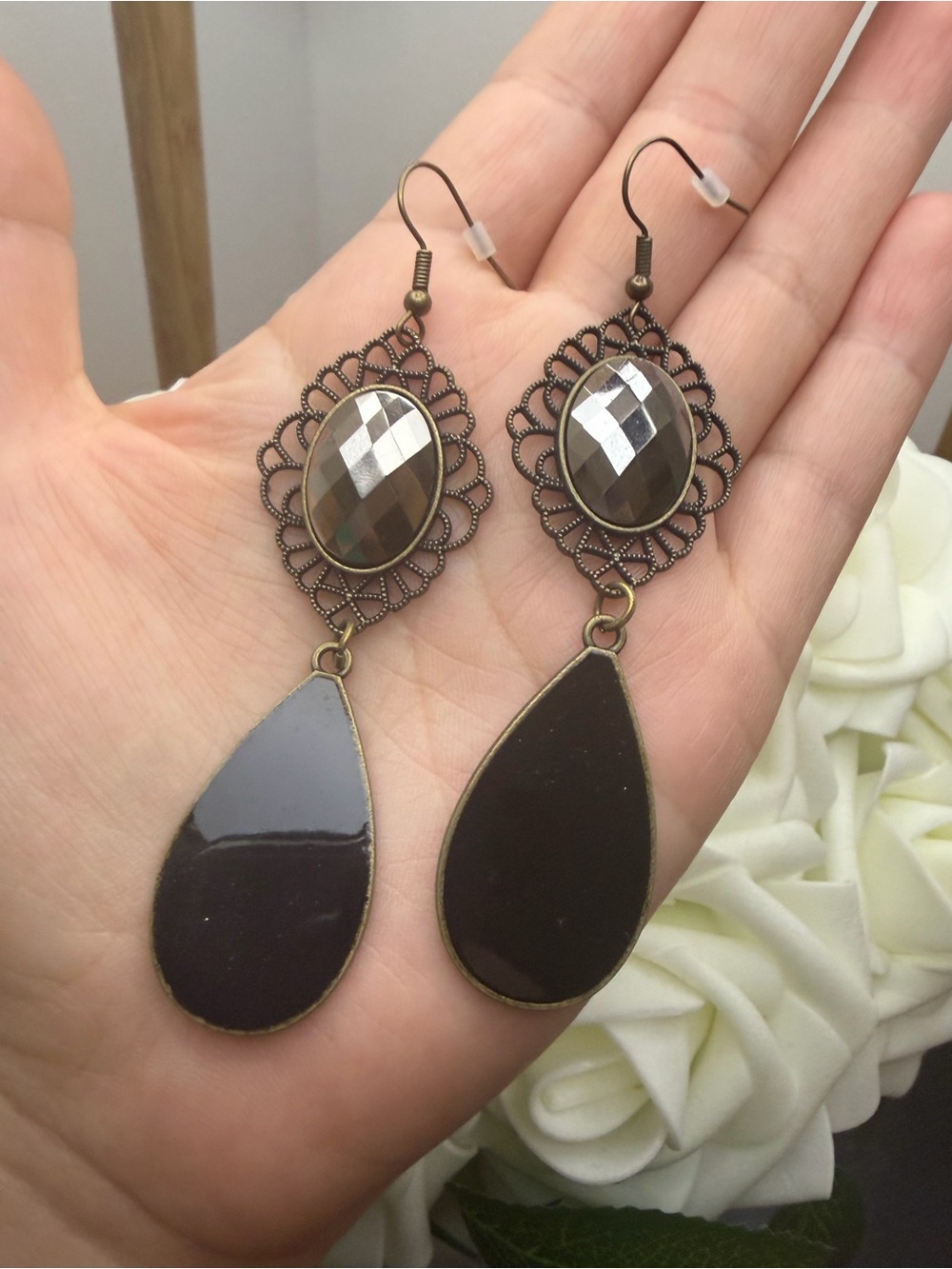 Handcrafted Brown Teardrop Filigree Dangle Earrings